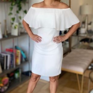 Reiss White Crepe Off the Shoulder Froll Dress S
